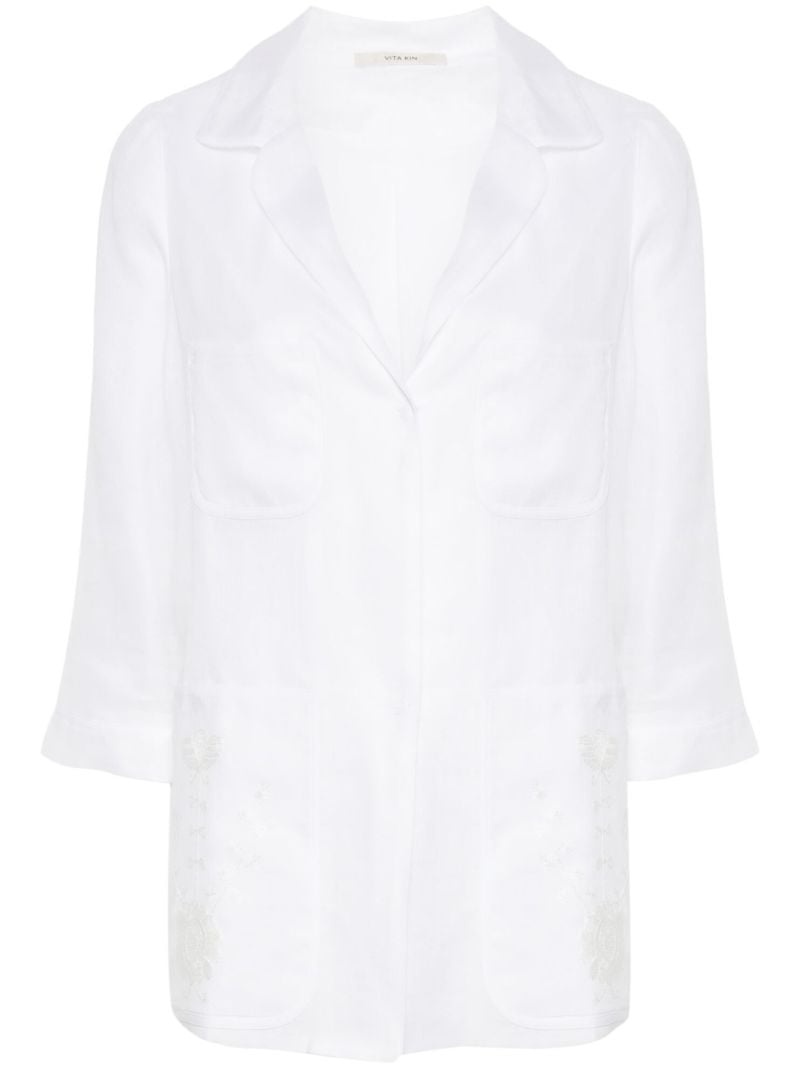 White Floral-embroidered Linen Blazer
