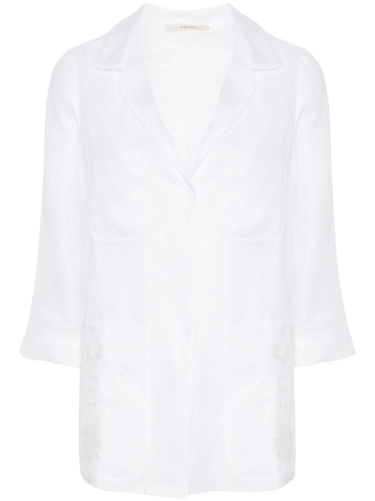White Floral-embroidered Linen Blazer