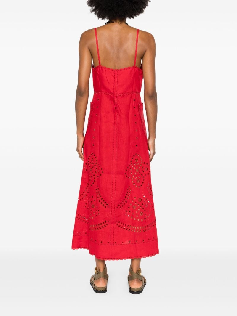 Red Luna Embroidered Linen Dress