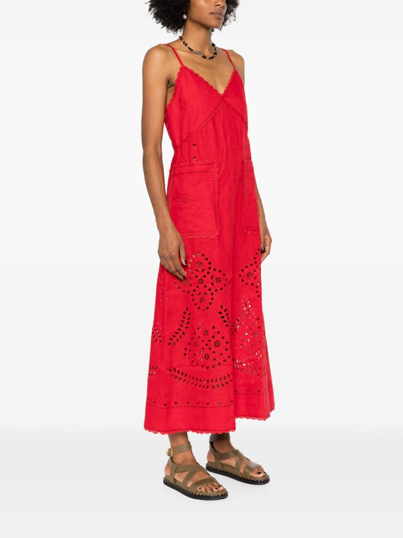 Red Luna Embroidered Linen Dress