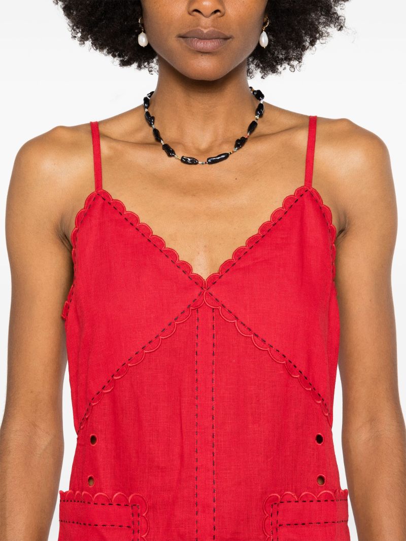 Red Luna Embroidered Linen Dress