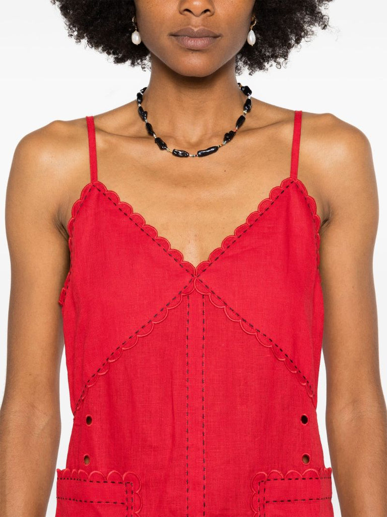 Red Luna Embroidered Linen Dress