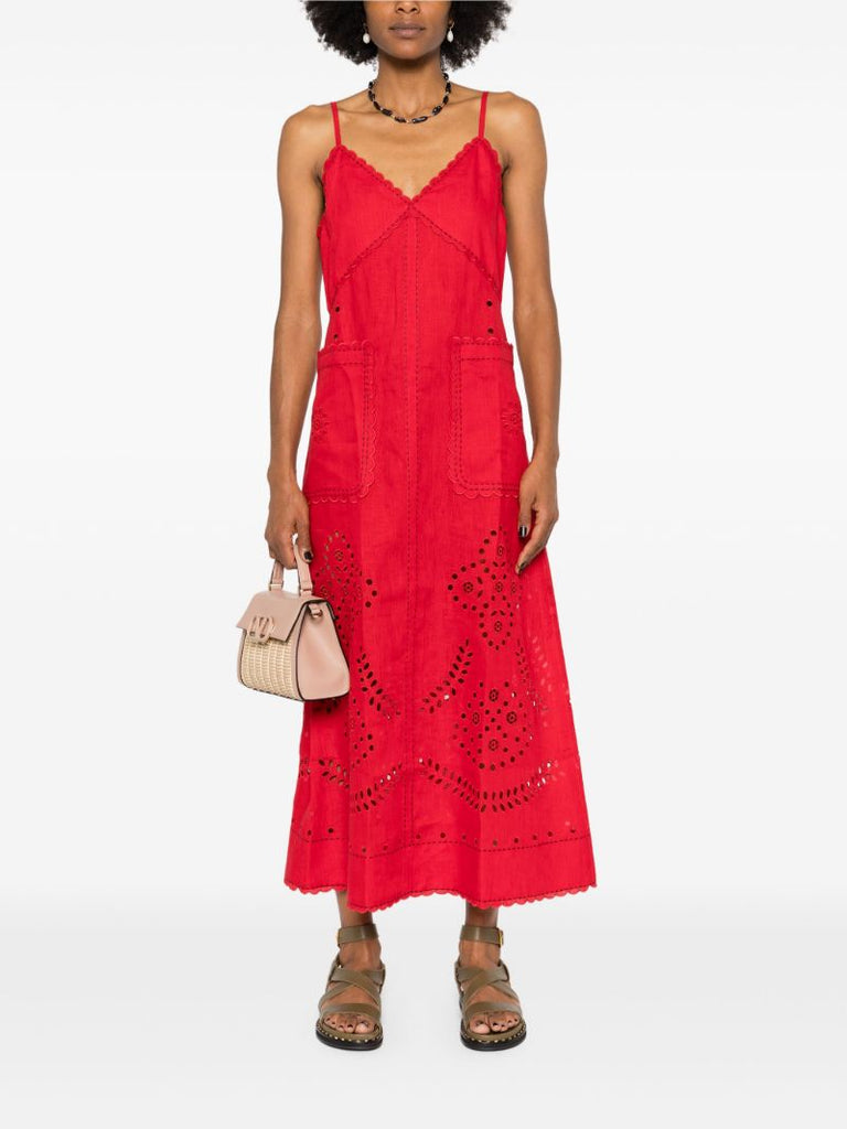 Red Luna Embroidered Linen Dress