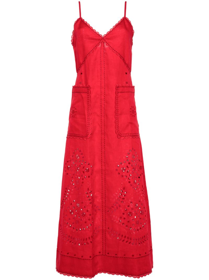Red Luna Embroidered Linen Dress