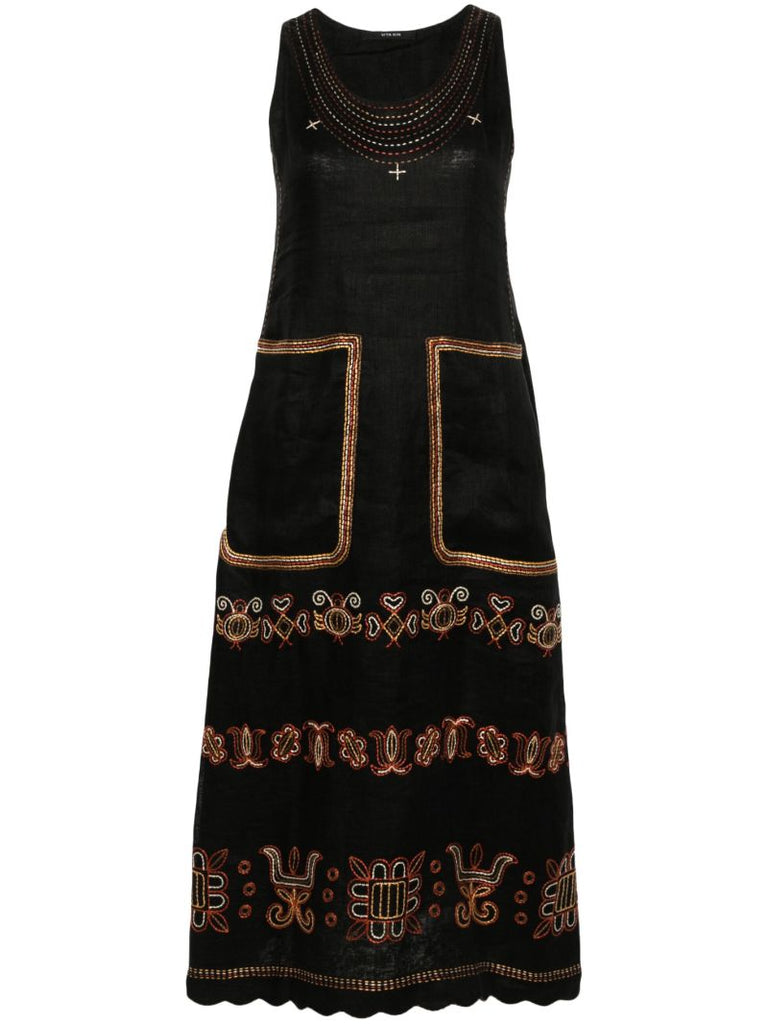 Black Ramya Linen Midi Dress