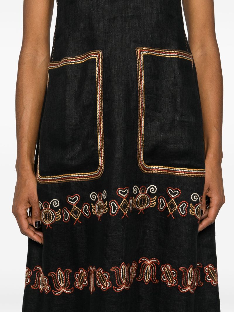 Black Ramya Linen Midi Dress