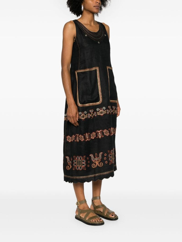 Black Ramya Linen Midi Dress