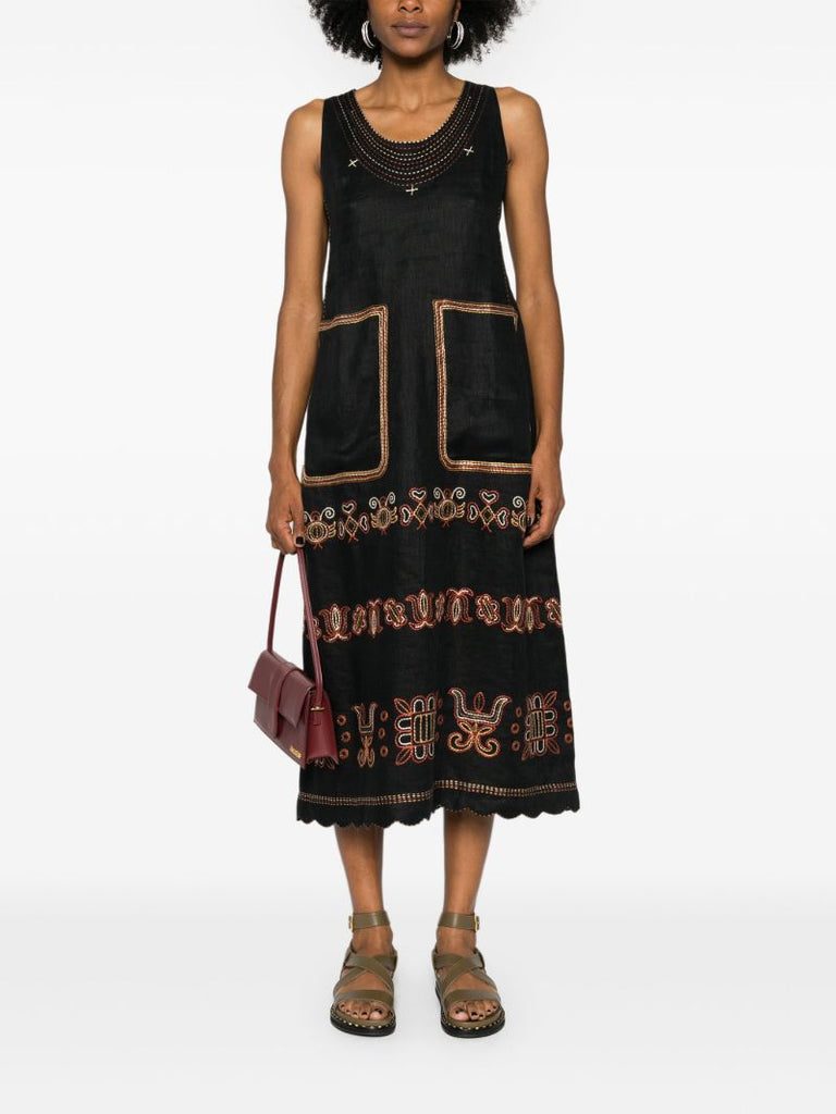 Black Ramya Linen Midi Dress