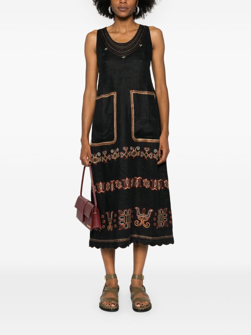 Black Ramya Linen Midi Dress