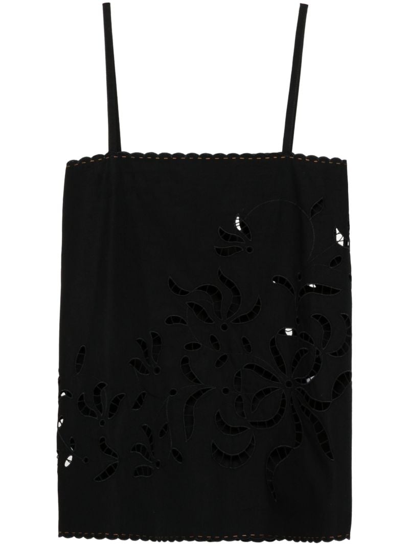 Black Floral-embroidered Cotton Top