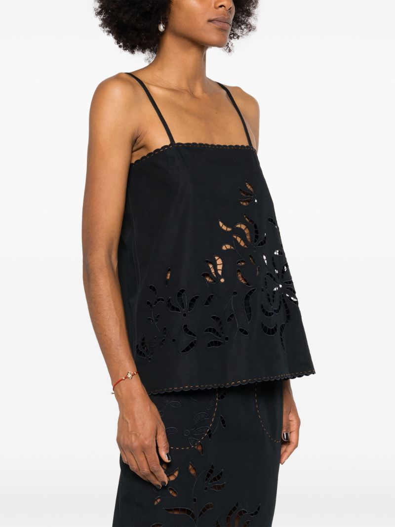 Black Floral-embroidered Cotton Top
