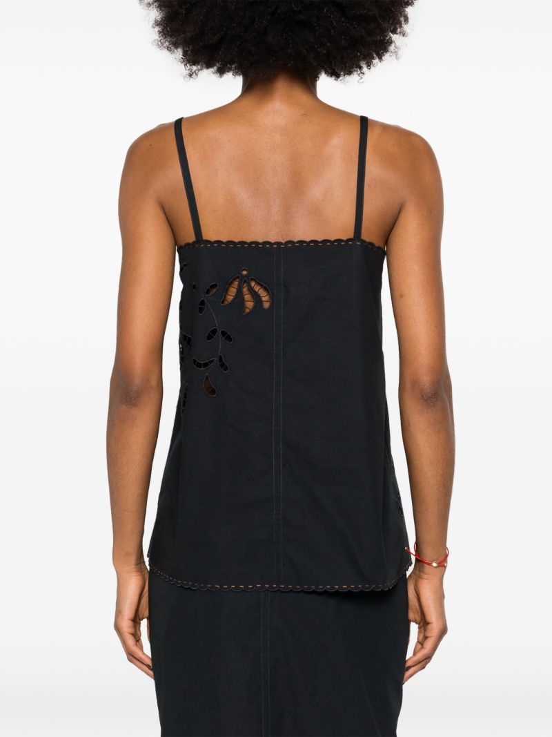 Black Floral-embroidered Cotton Top