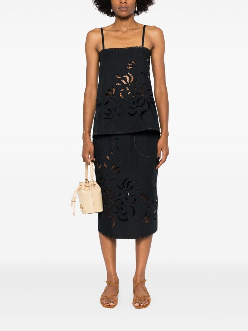 Black Floral-embroidered Cotton Top