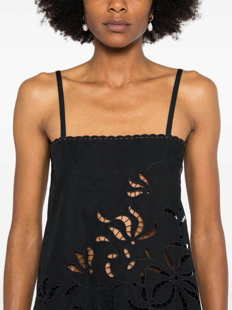 Black Floral-embroidered Cotton Top
