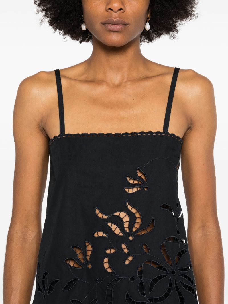 Black Floral-embroidered Cotton Top