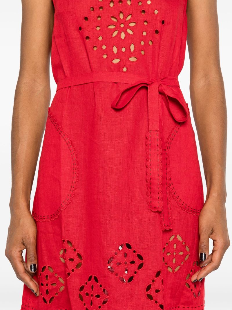 Red Karry Embroidered Linen Dress
