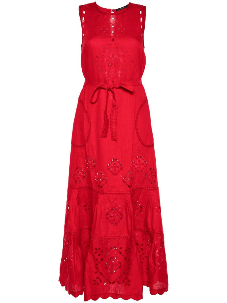 Red Karry Embroidered Linen Dress