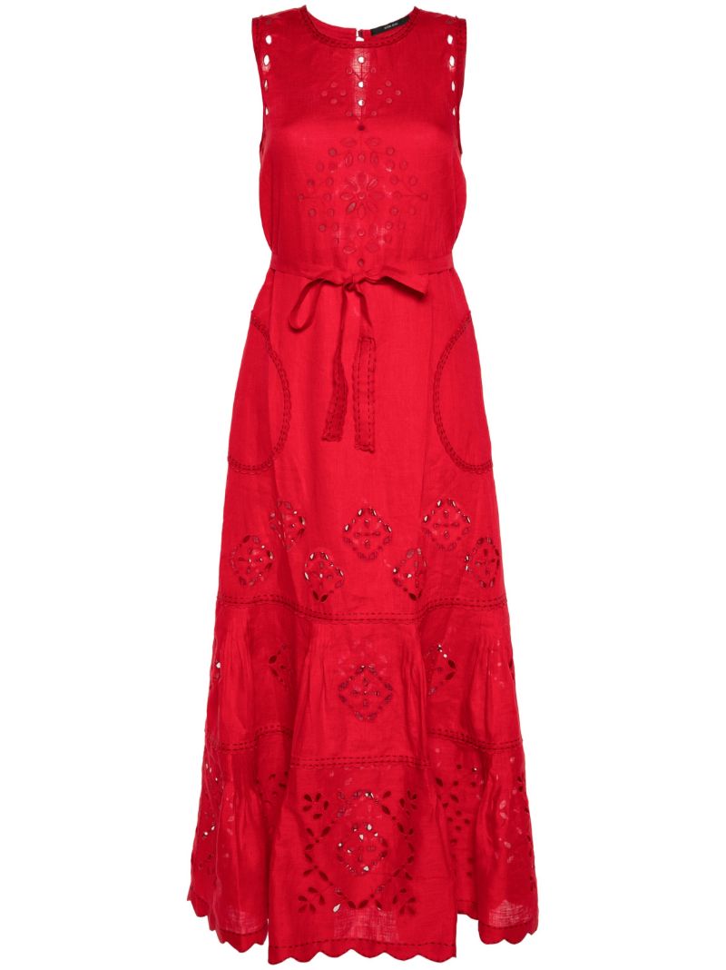 Red Karry Embroidered Linen Dress