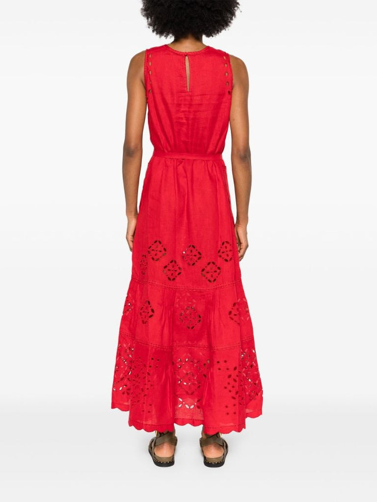 Red Karry Embroidered Linen Dress