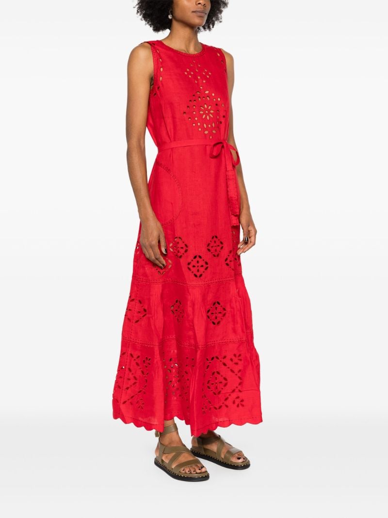 Red Karry Embroidered Linen Dress