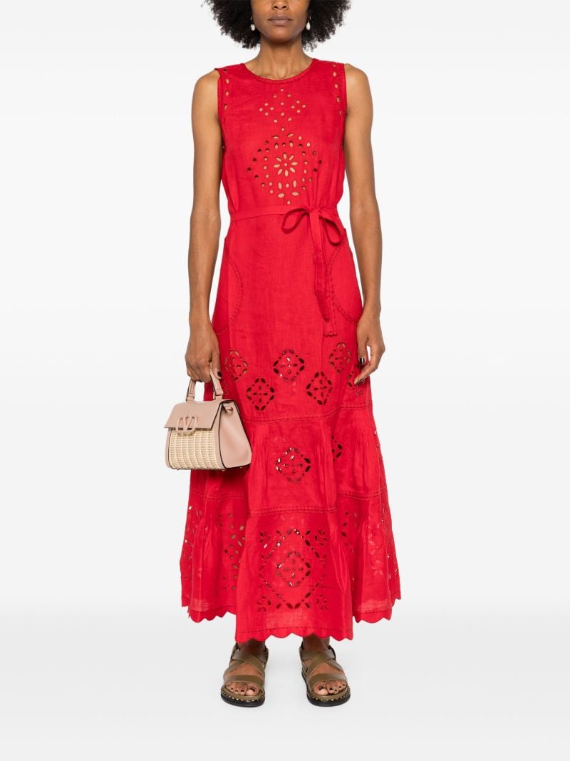Red Karry Embroidered Linen Dress