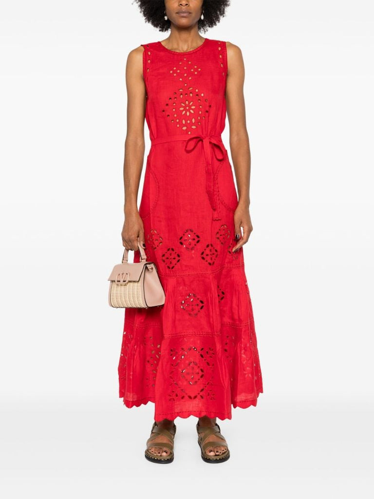 Red Karry Embroidered Linen Dress