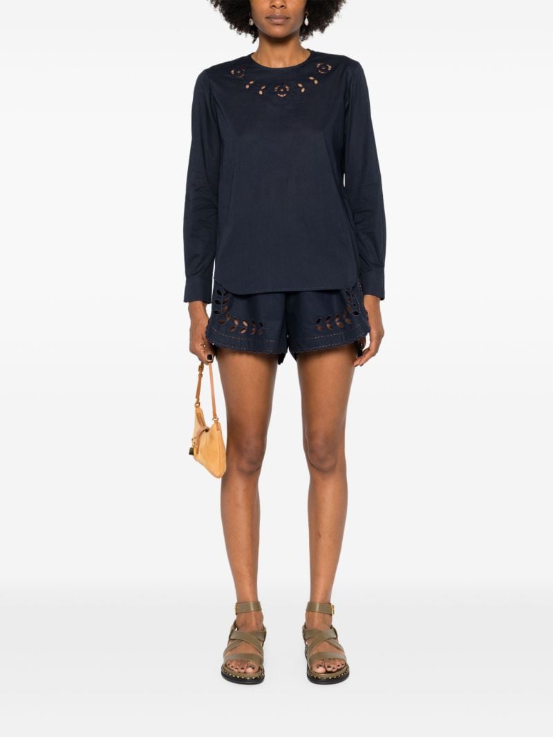 Blue Embroidered Cotton Bliuse