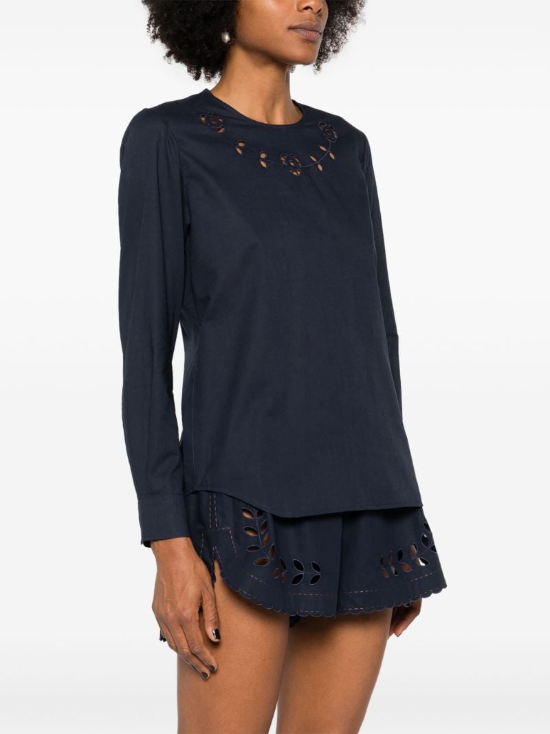 Blue Embroidered Cotton Bliuse
