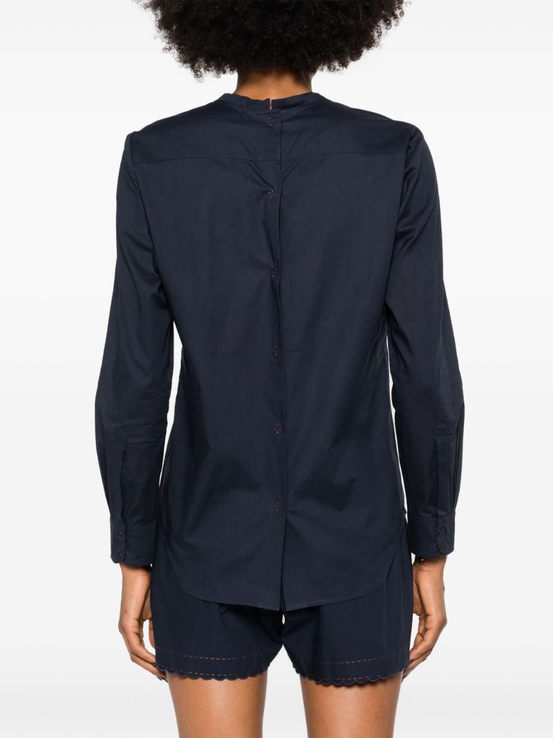 Blue Embroidered Cotton Bliuse