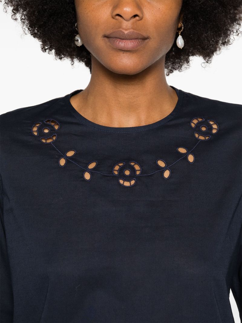 Blue Embroidered Cotton Bliuse