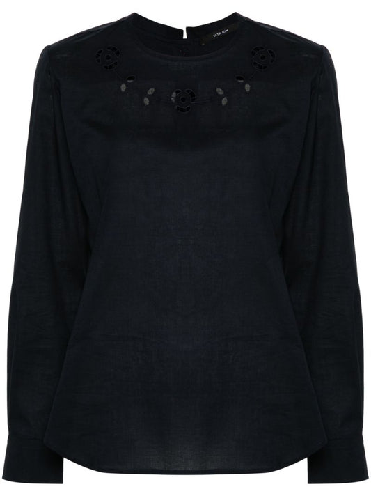 Blue Embroidered Cotton Bliuse