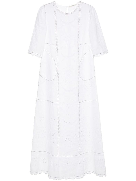 White Mia Embroidered Linen Dress