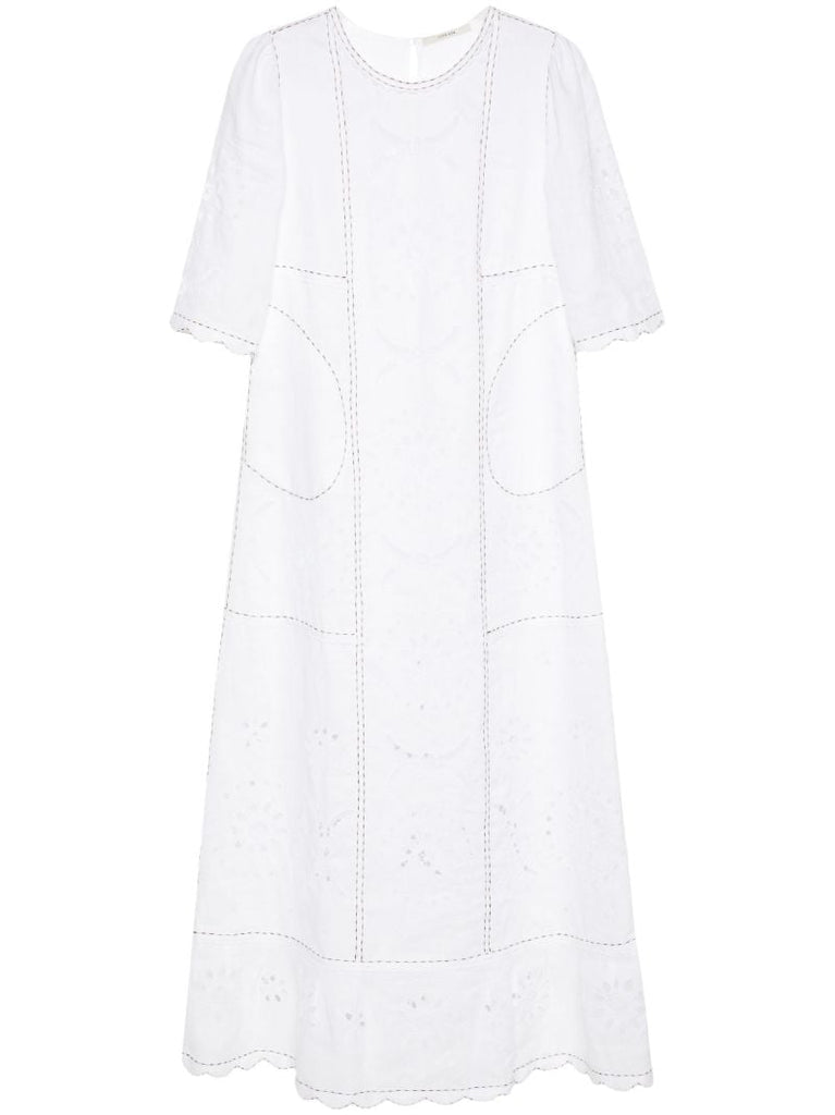 White Mia Embroidered Linen Dress