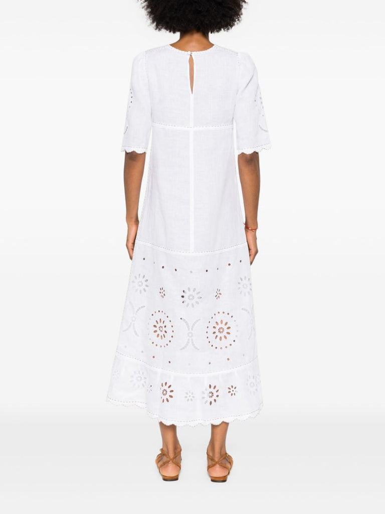 White Mia Embroidered Linen Dress