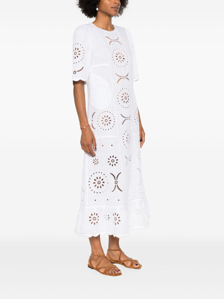 White Mia Embroidered Linen Dress