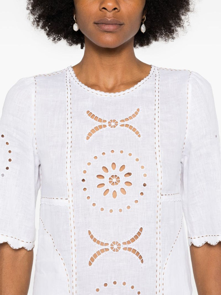 White Mia Embroidered Linen Dress