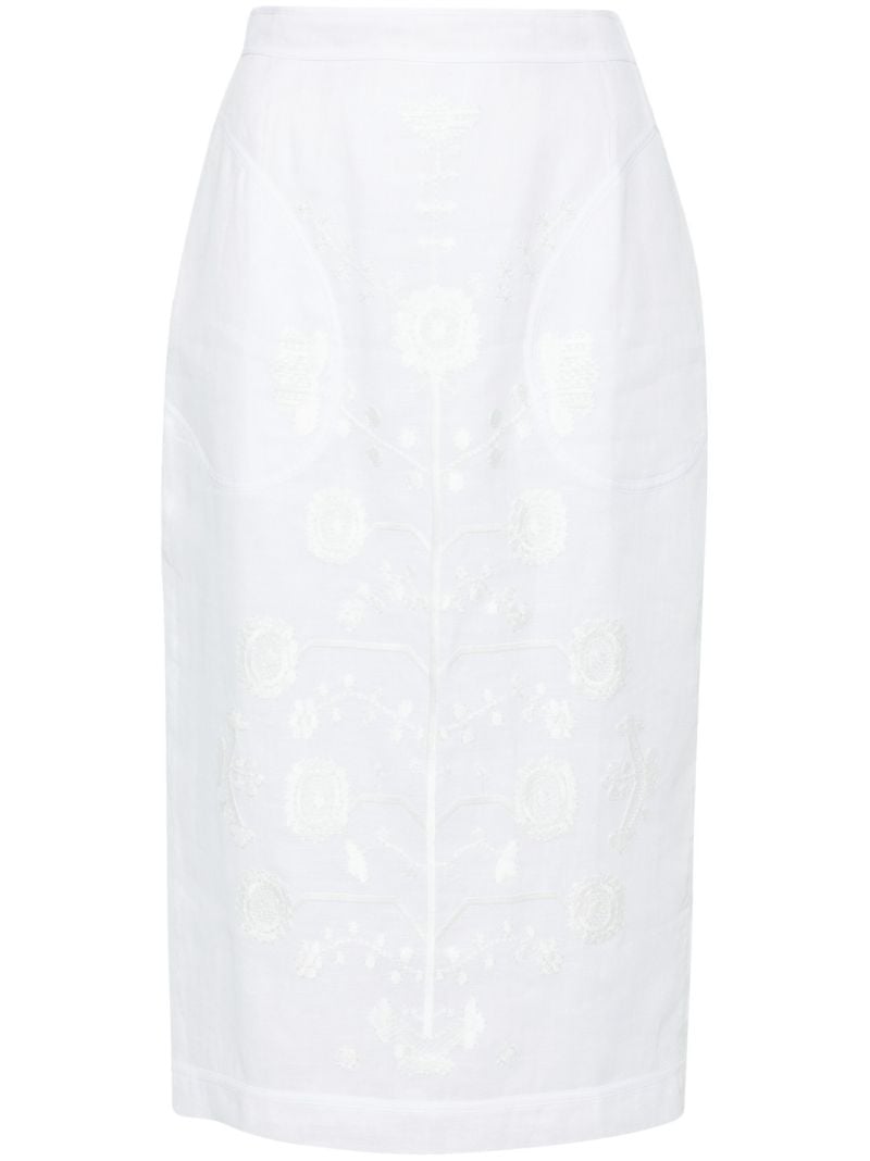 White Cut-embroidered Linen Skirt