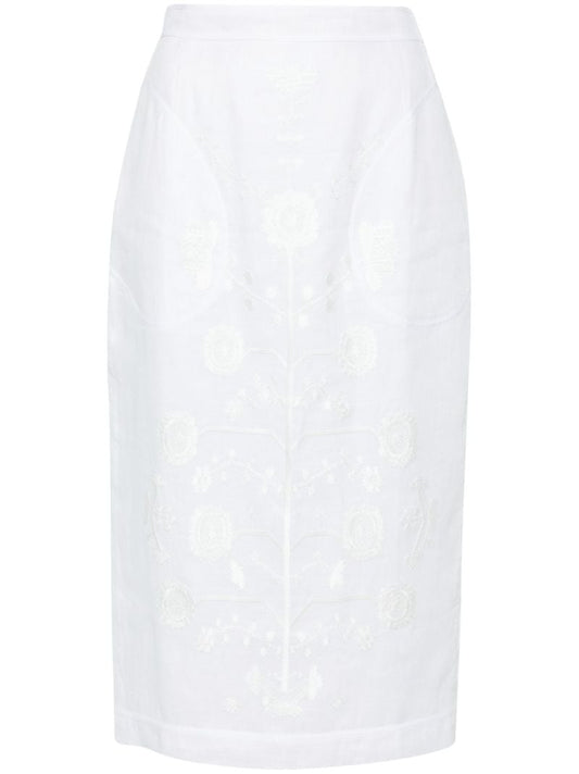White Cut-embroidered Linen Skirt
