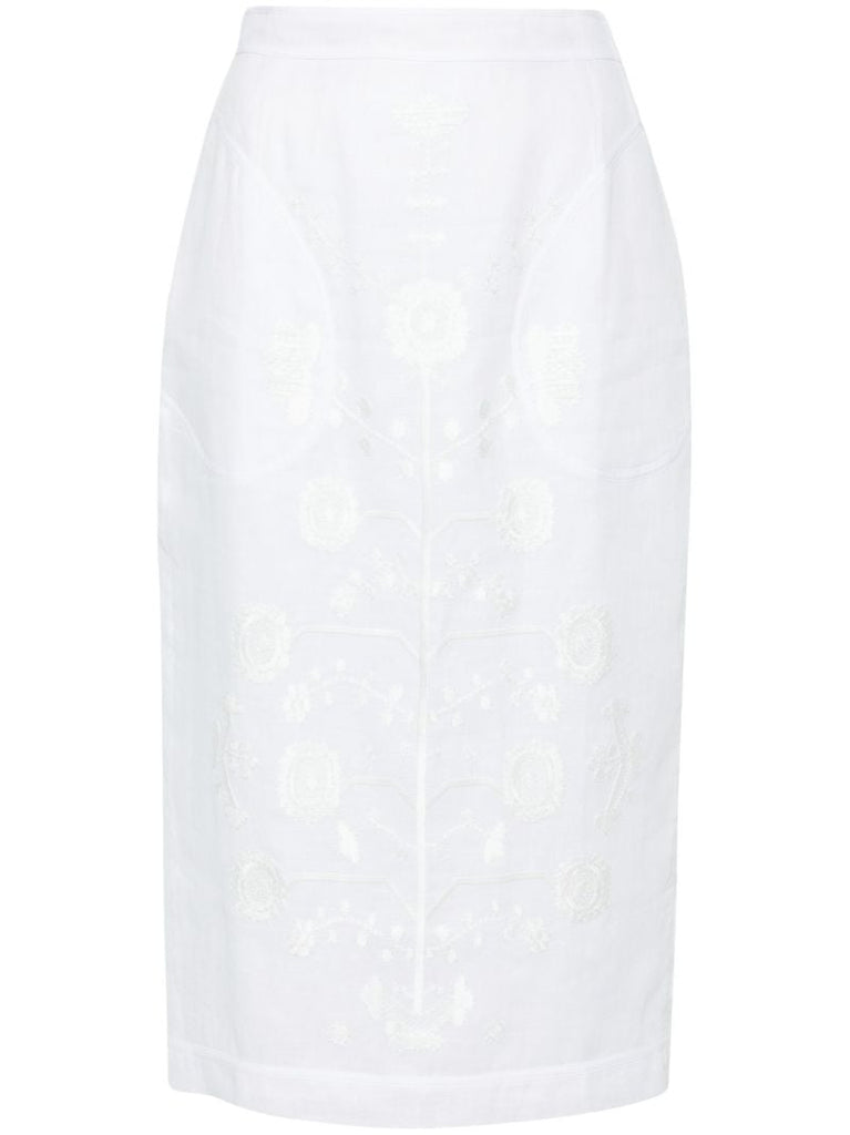 White Cut-embroidered Linen Skirt