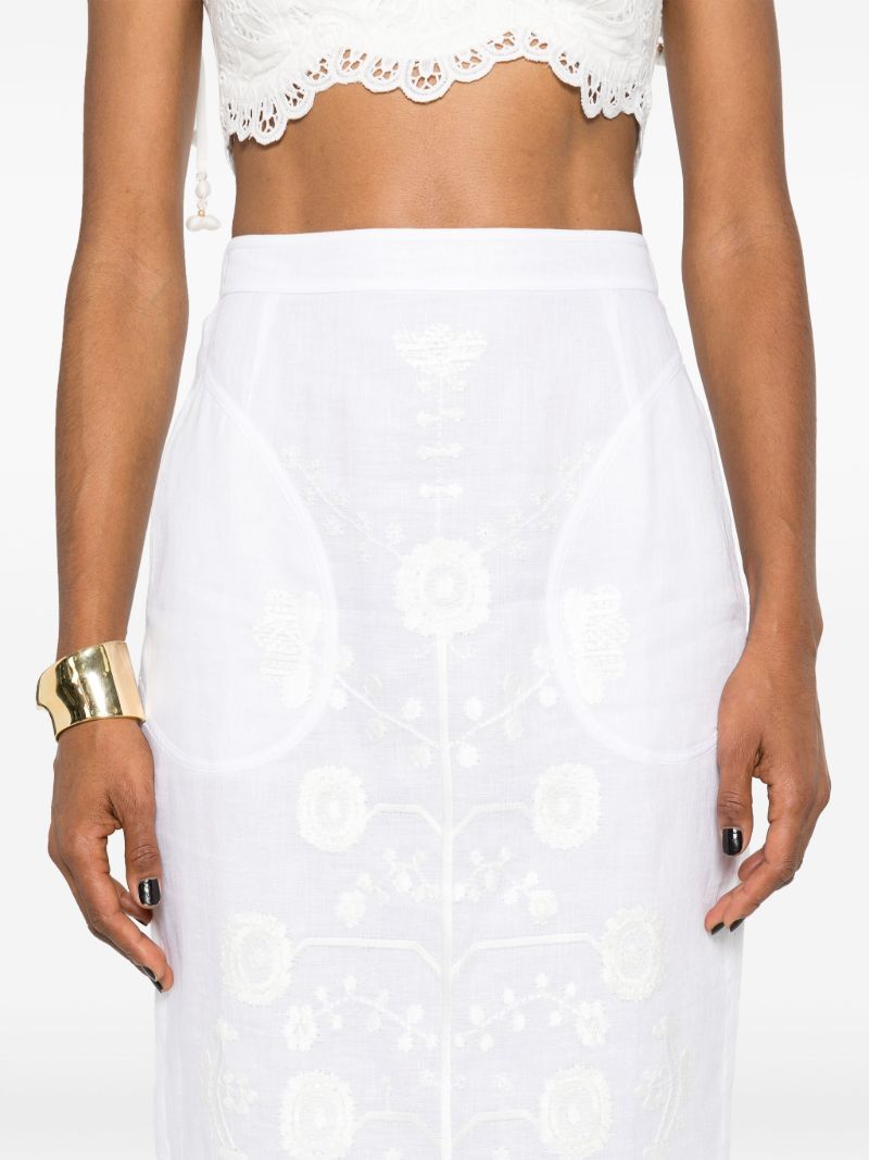 White Cut-embroidered Linen Skirt