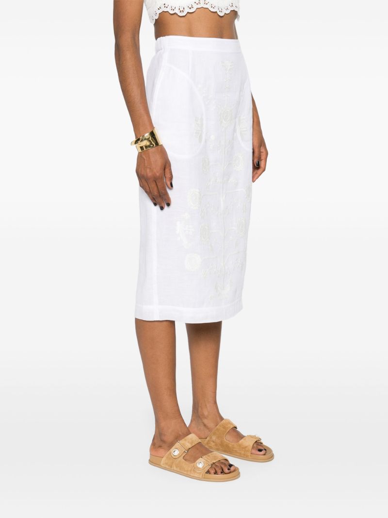 White Cut-embroidered Linen Skirt