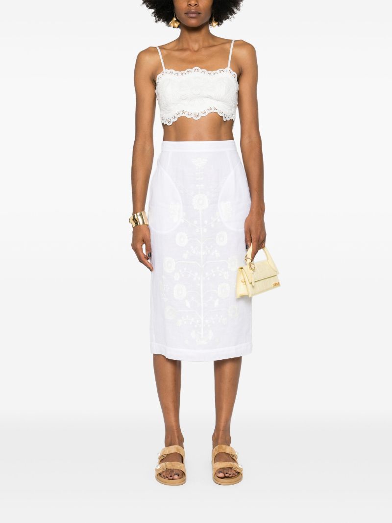 White Cut-embroidered Linen Skirt