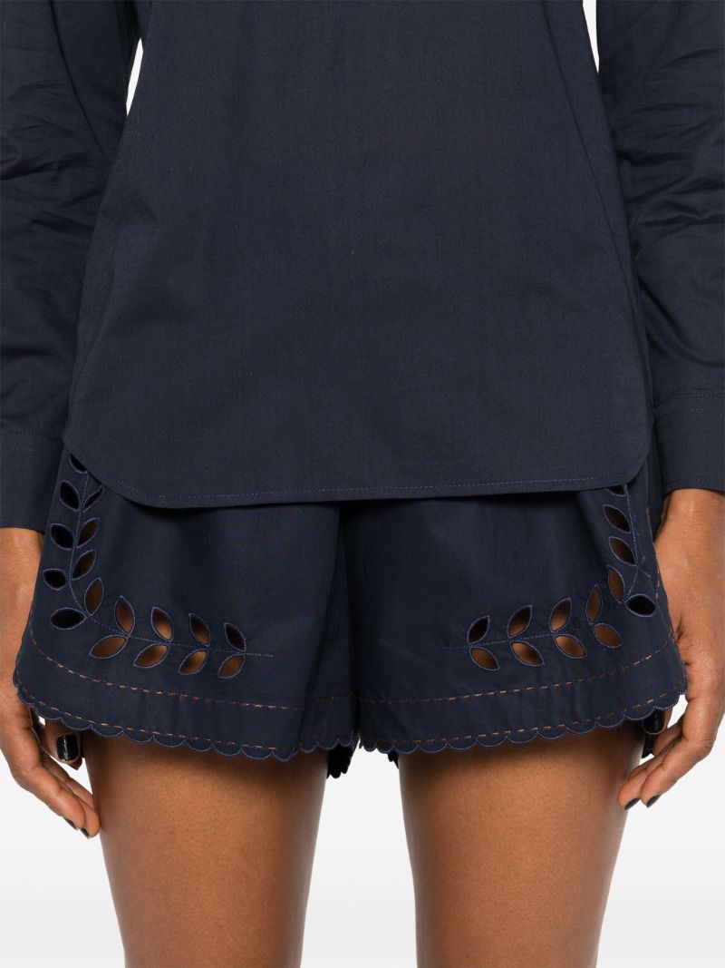 Blue Cut-embroidery Cotton Shorts