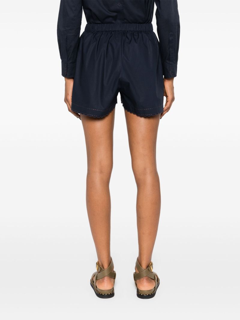 Blue Cut-embroidery Cotton Shorts