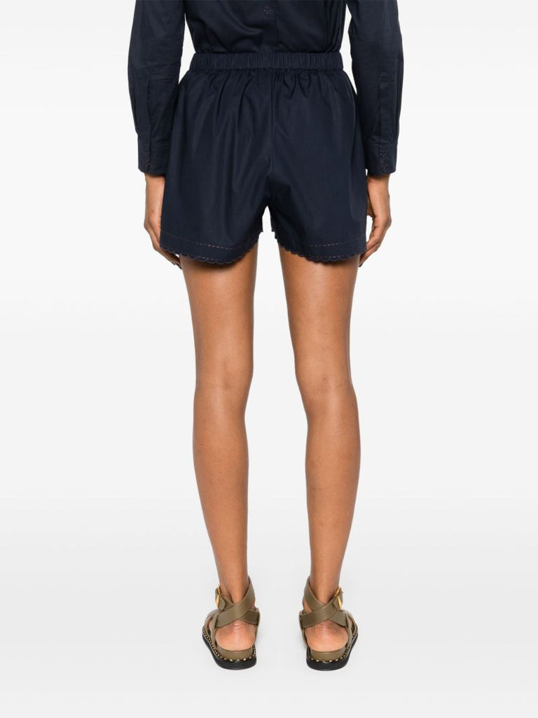 Blue Cut-embroidery Cotton Shorts