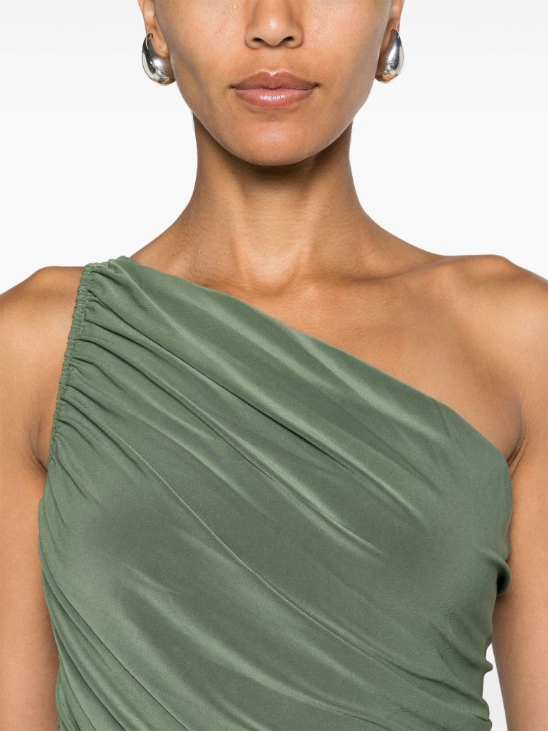 Green Gathered One-shoulder Dress