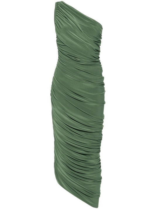 Green Gathered One-shoulder Dress