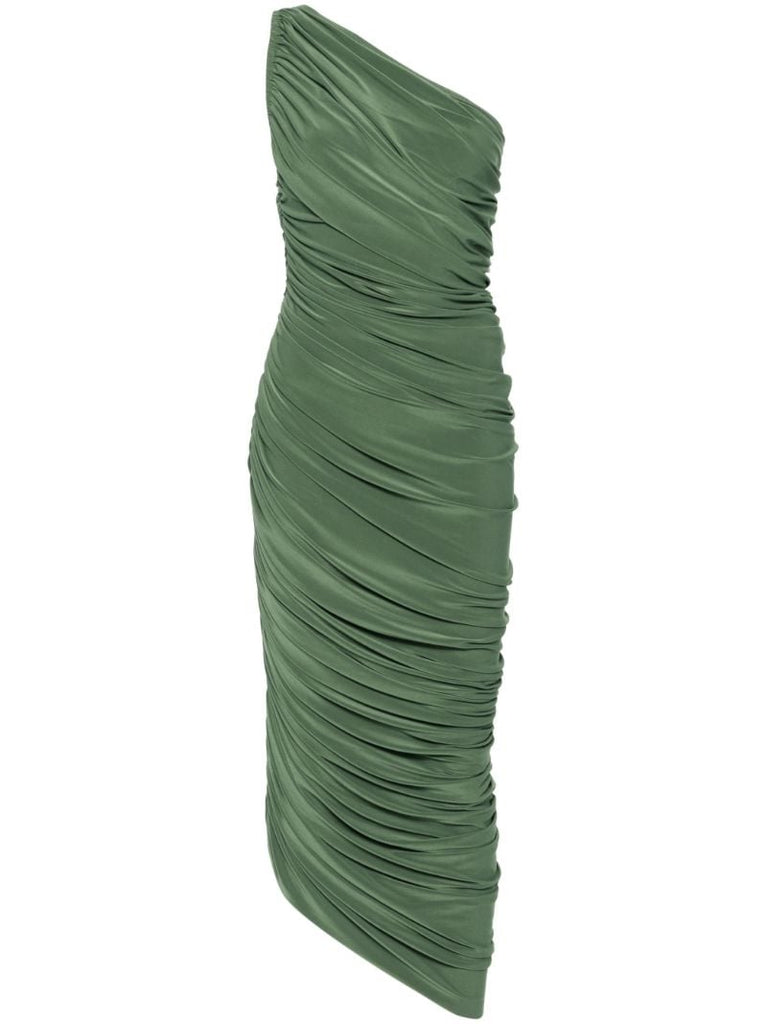 Green Gathered One-shoulder Dress