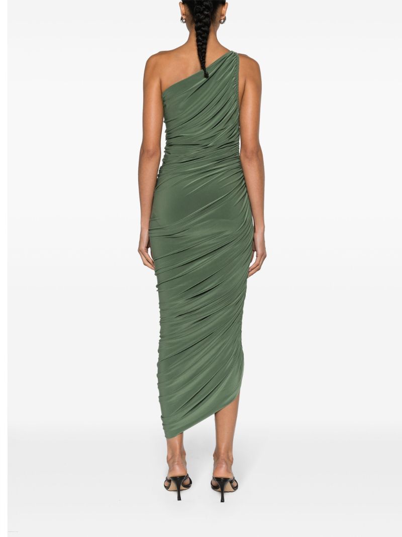 Green Gathered One-shoulder Dress