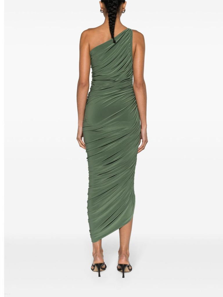 Green Gathered One-shoulder Dress
